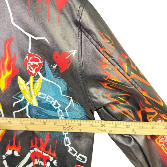 Reason Graffiti Print Moto Jacket Men’s Small Vegan Leather Streetwear Statement - Picture 10 of 14